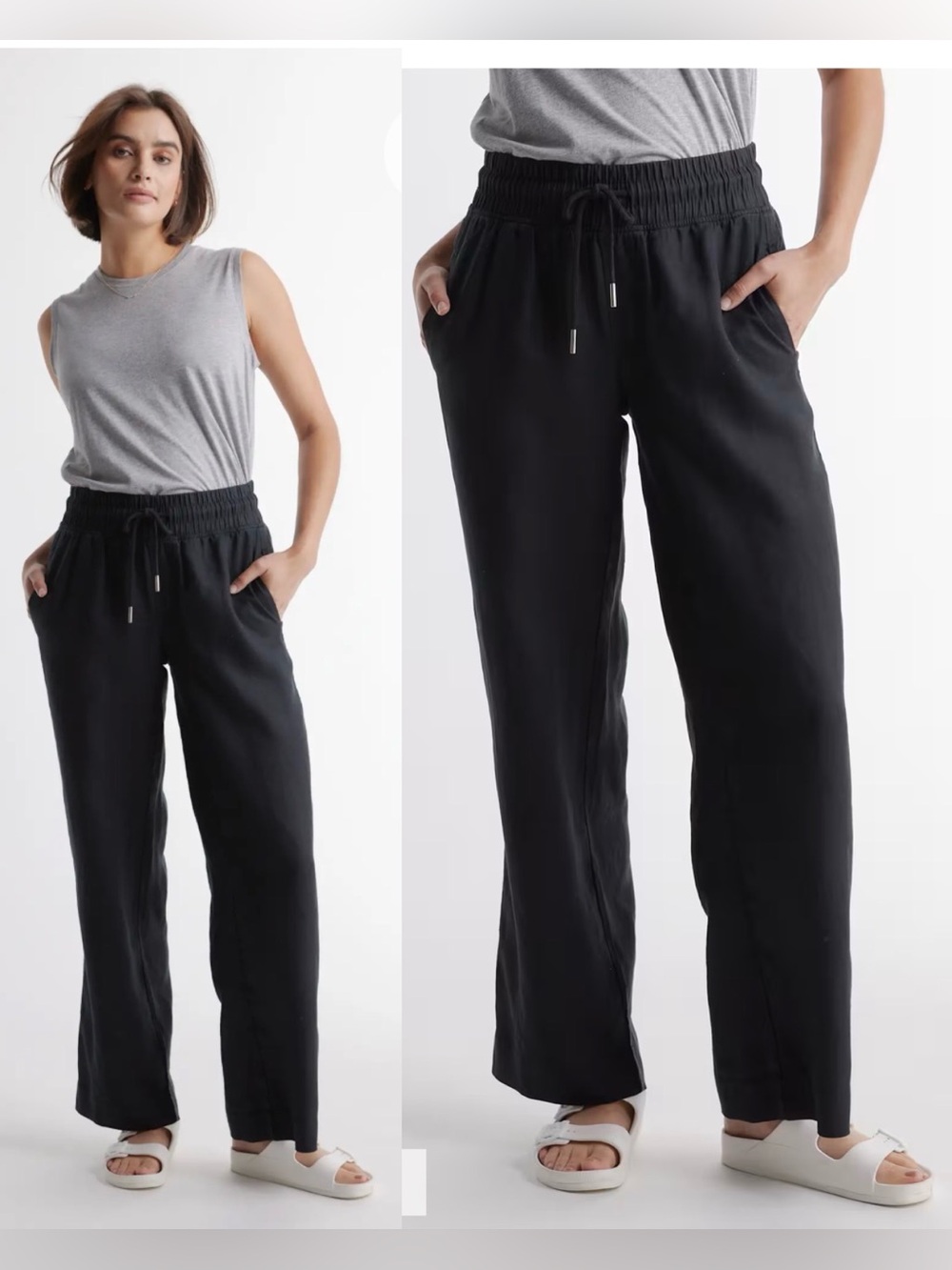 Quince 100% European Linen Wide Leg Pants Black , size Small